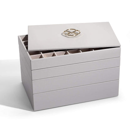 Vlando 4-Drawer Jewelry Box Organizer with Glass Lid, White