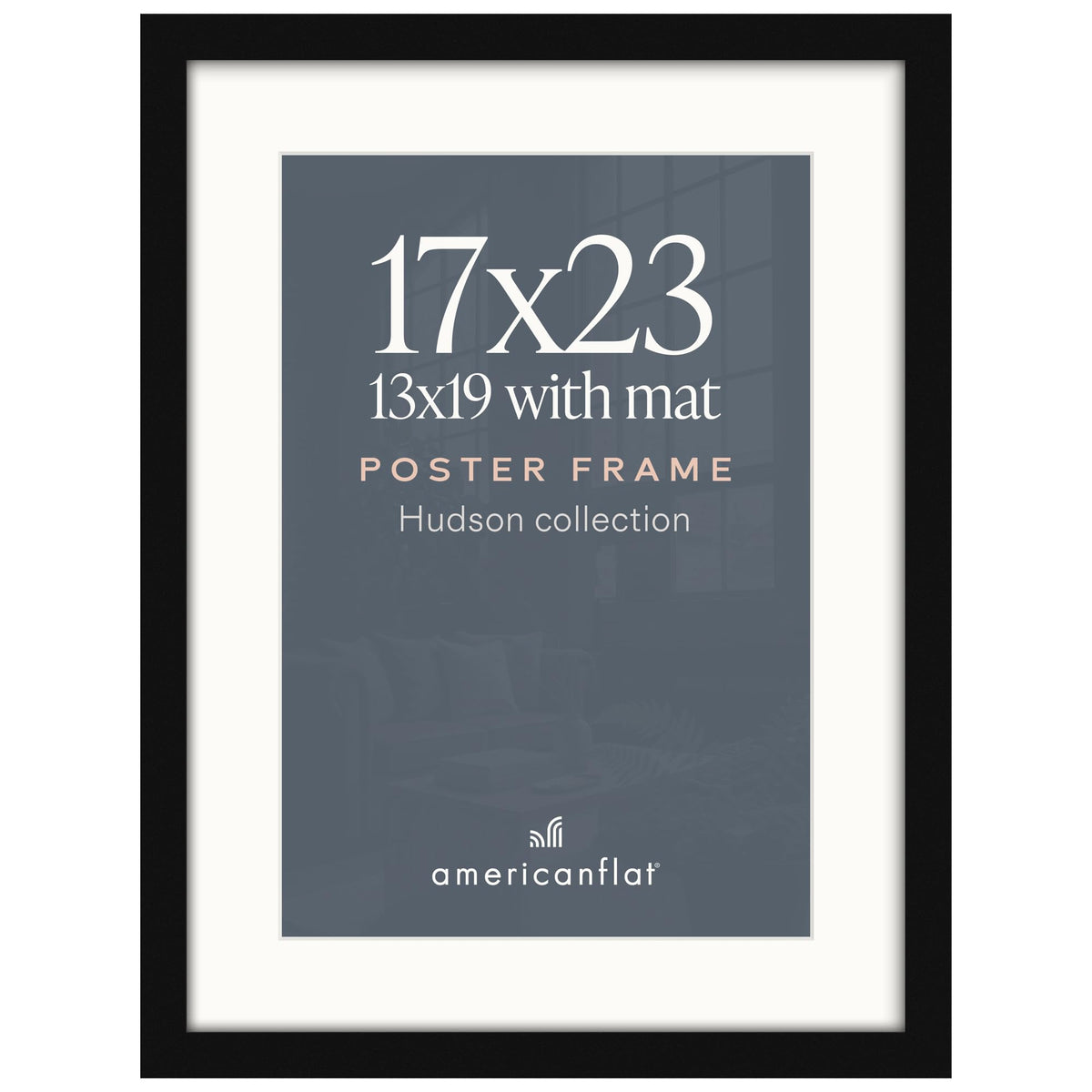 Americanflat 22x28 Poster Frame - Matted to 18x24 - Engineered Wood - Black