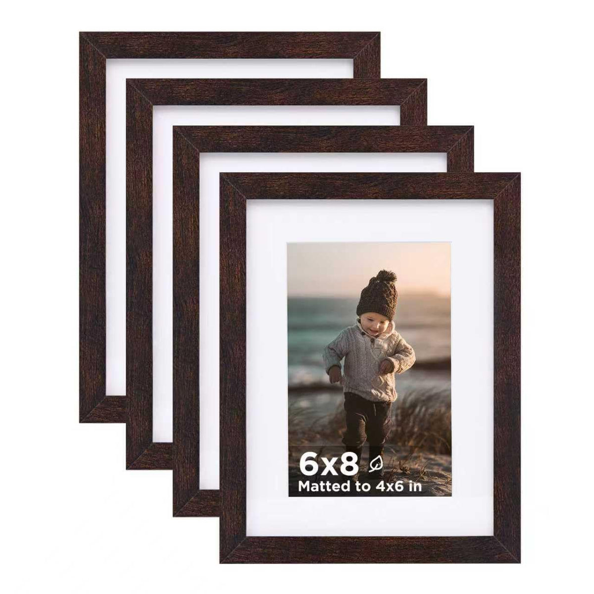 KINLINK 5x7 Picture Frame White Set of 4, Wooden Photo Frames Matted 4x6 with Plexiglass for 4x6 with Mat or 5x7 without Mat for Table and Wall Display