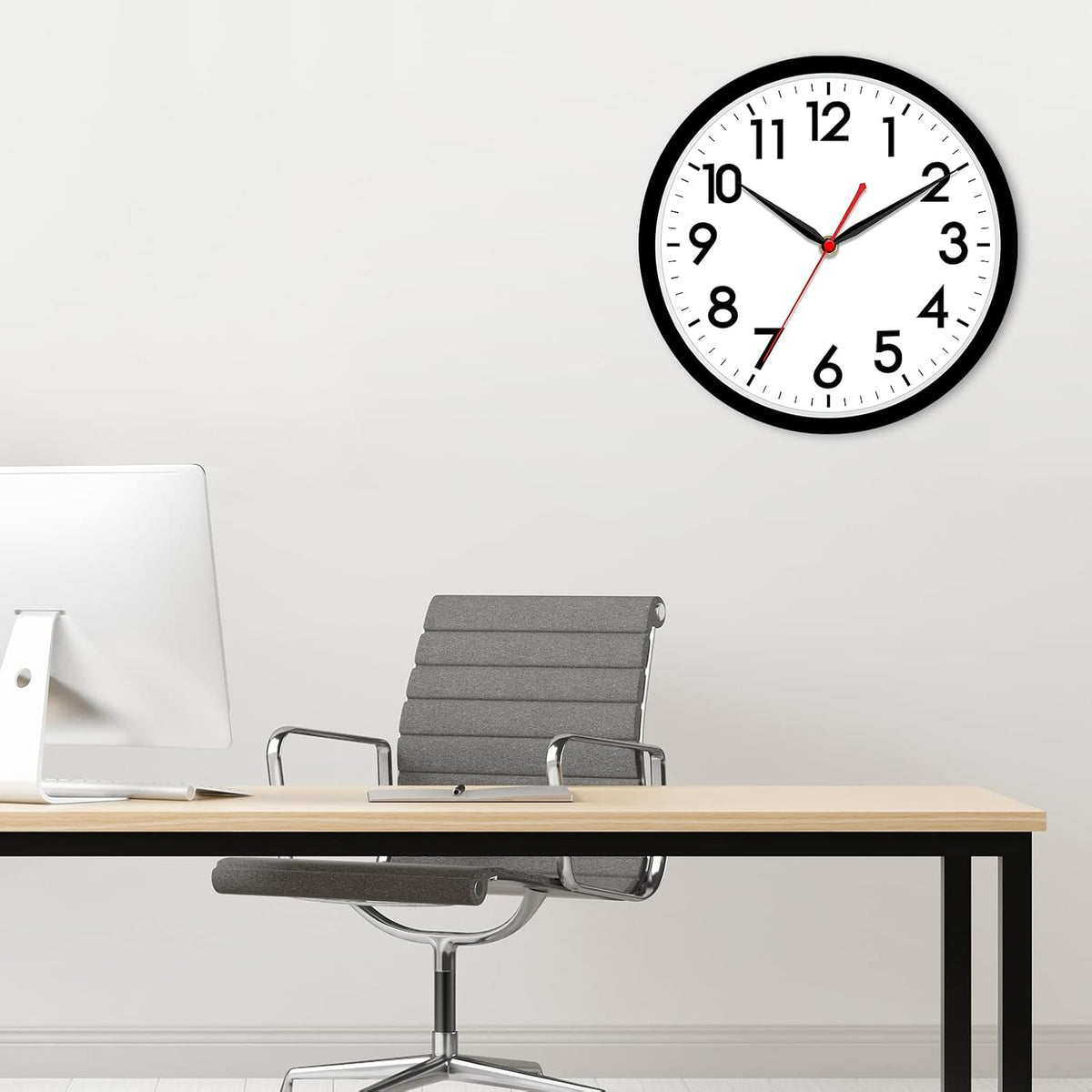AKCISOT 14 Inch Wall Clock, Silent Battery Operated Analog Clock, Black