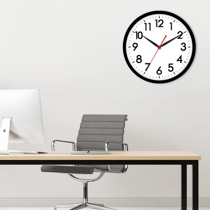 AKCISOT 14 Inch Wall Clock, Silent Battery Operated Analog Clock, Black