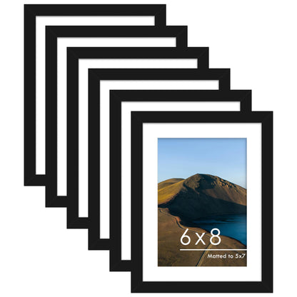 PEALSN 8x10 Picture Frame Set of 6,Wall or Tabletop Display,Black Woodgrain