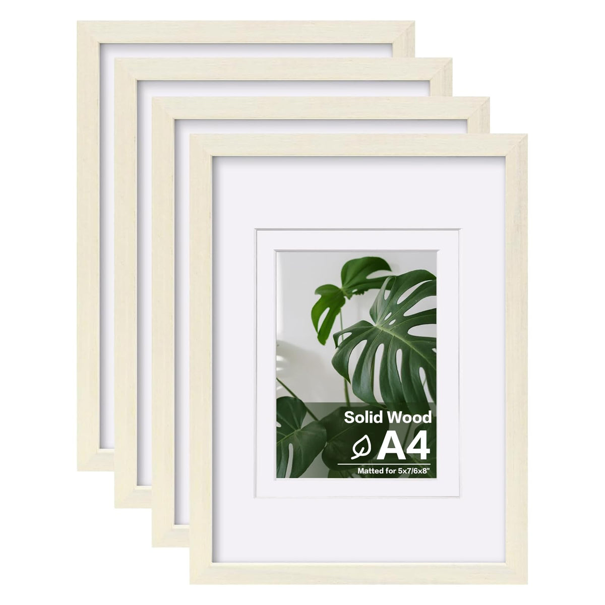 Egofine 8x10 Picture Frames Set of 4, Made of Solid Wood Covered by Plexiglass 4x6 and 5x7 with Mat or 8x10 without Mat, for Table Top Display and Wall Mounting Photo Frame White