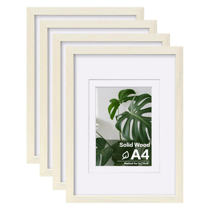 Egofine 8x10 Picture Frames Set of 4, Made of Solid Wood Covered by Plexiglass 4x6 and 5x7 with Mat or 8x10 without Mat, for Table Top Display and Wall Mounting Photo Frame White