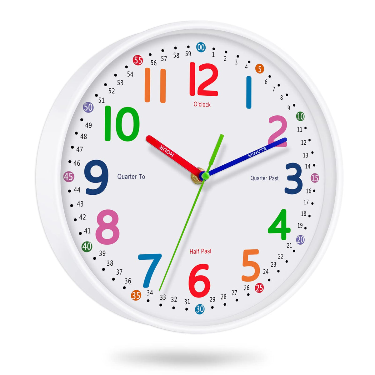 Silent Kids Wall Clock – Non-Ticking, Battery-Powered, Ideal for Teaching Time and Stylish Décor in Any Room - 8 Inch