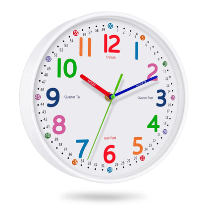 Silent Kids Wall Clock – Non-Ticking, Battery-Powered, Ideal for Teaching Time and Stylish Décor in Any Room - 8 Inch