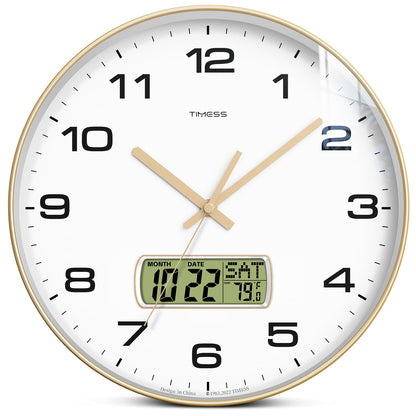 TIMESS 12-Inch Non-Ticking Analog Wall Clock with LCD Display, Blue