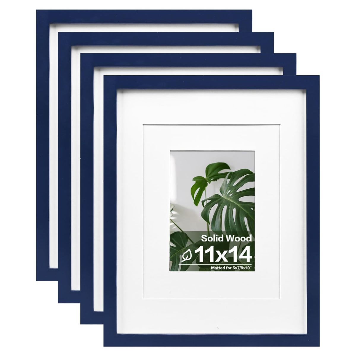 Egofine 11x14 Picture Frames 4 Pack Display Pictures 5x7/8x10 with Mat or 11x14 Without Mat Made of Solid Wood Covered by Plexiglass for Table Top Display and Wall Mounting Photo Frame, Light Brown