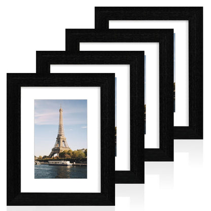 iRahmen 5x7 Picture Frame Set of 4, High Definition Real Glass Rustic Brown Frame, 5 x 7 Wood Photo Frames for Tabletop Display and Wall Mounting