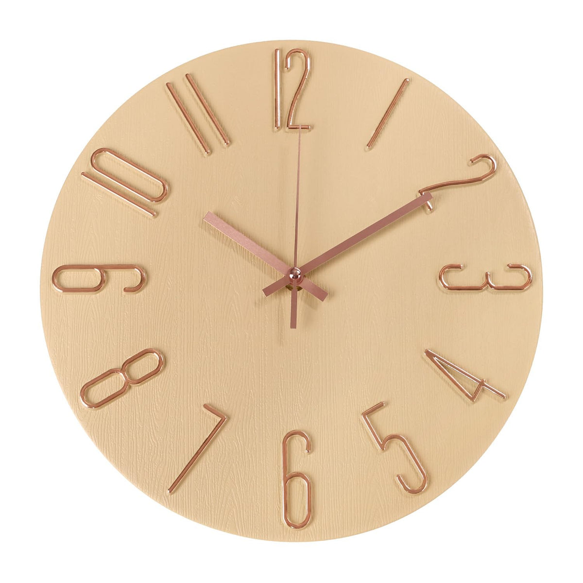Wall Clock 12 Inch Silent Non-Ticking Imitation Wood Indoor Clock Round White Decor Clock Modern 3D Figures Quartz Wall Clocks for Home, Hotel, Office, School, Bedroom, Living Room, Kitchen