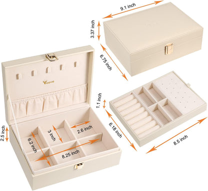 Voova 2 Layer Jewelry Box Organizer with Removable Tray, Vintage Gift, Apricot