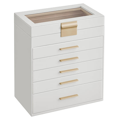 SONGMICS Jewelry Box Organizer, 3-Layer Storage with 2 Drawers, Glass Lid