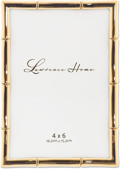 Lawrence 712246 4-Inch W x 6-Inch H Gold Metal Picture Frame with Bamboo Design