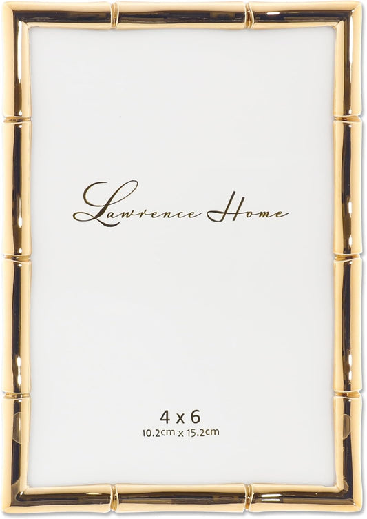 Lawrence 712246 4-Inch W x 6-Inch H Gold Metal Picture Frame with Bamboo Design