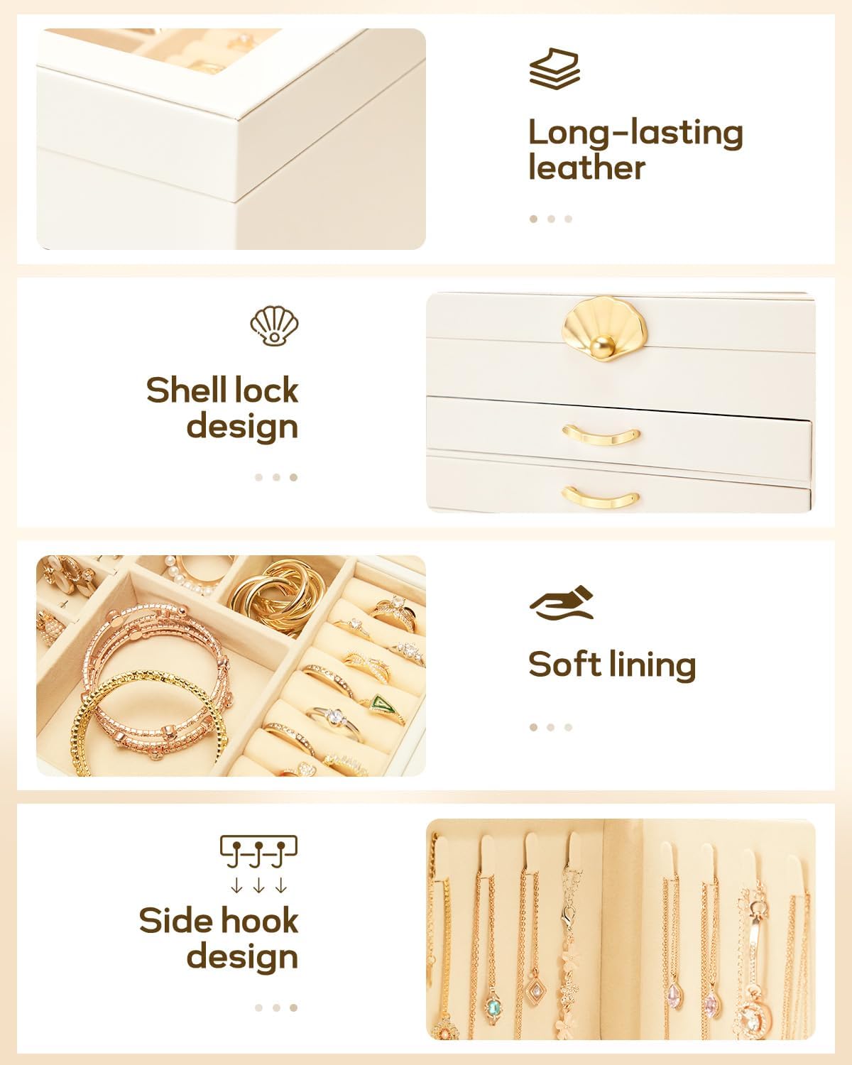 Enthralite Modern Jewelry Organizer for Women: 4-Layer Box with Clear Lid