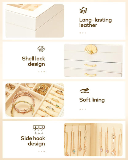 Enthralite Modern Jewelry Organizer for Women: 4-Layer Box with Clear Lid