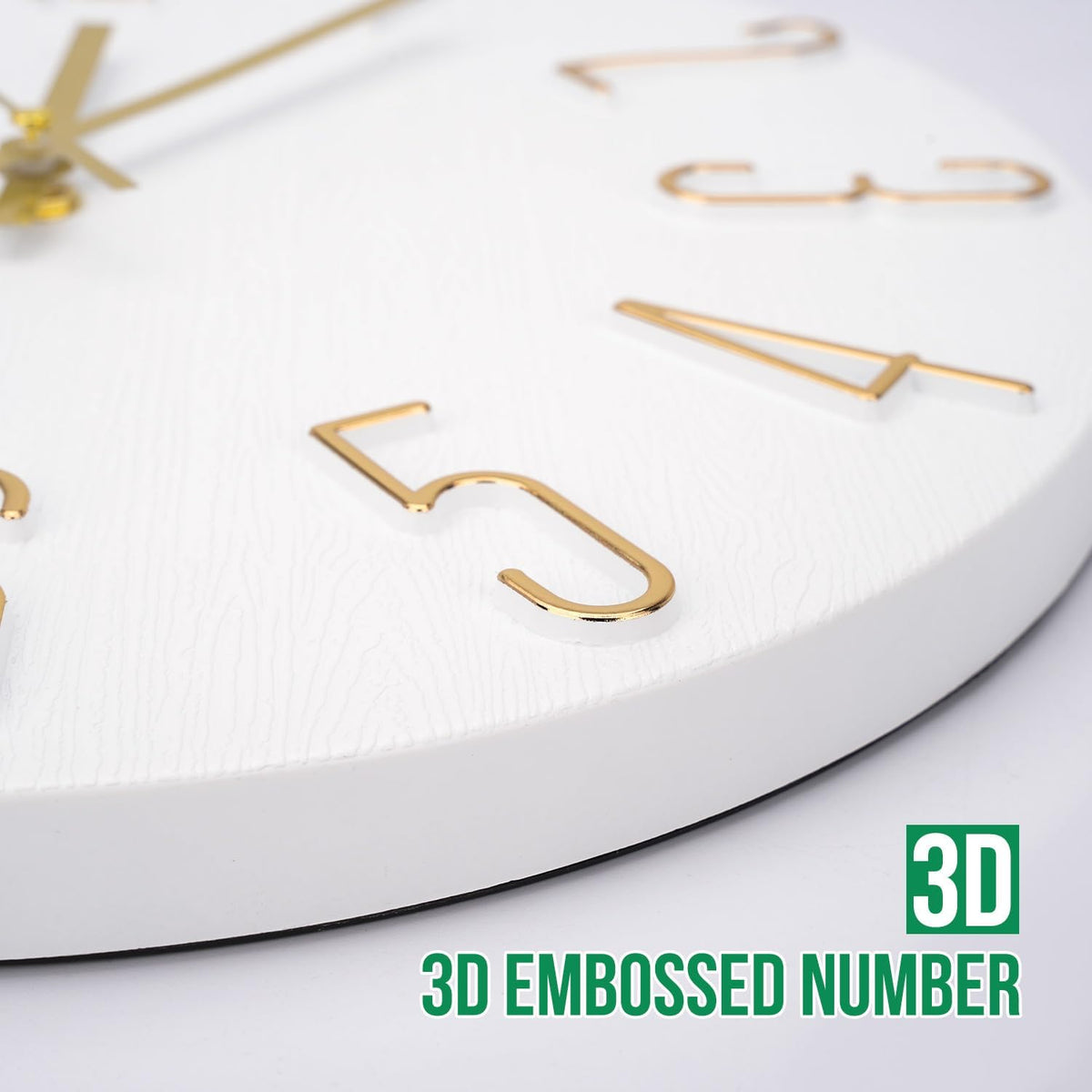 Wall Clock 12 Inch Silent Non-Ticking Imitation Wood Indoor Clock Round White Decor Clock Modern 3D Figures Quartz Wall Clocks for Home, Hotel, Office, School, Bedroom, Living Room, Kitchen