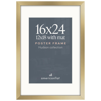 Americanflat 22x28 Poster Frame - Matted to 18x24 - Engineered Wood - Black