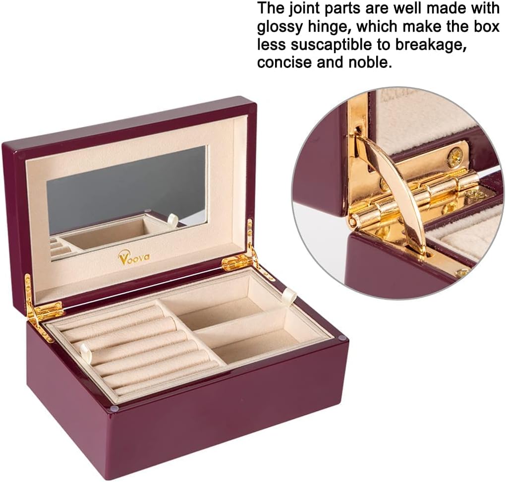 Voova 2-Layer Wooden Jewelry Box with Mirror, Purple