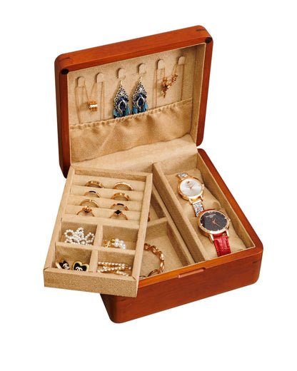 2 Layer Anti Tarnish Solid Wood Jewelry Organizer Box with Lock