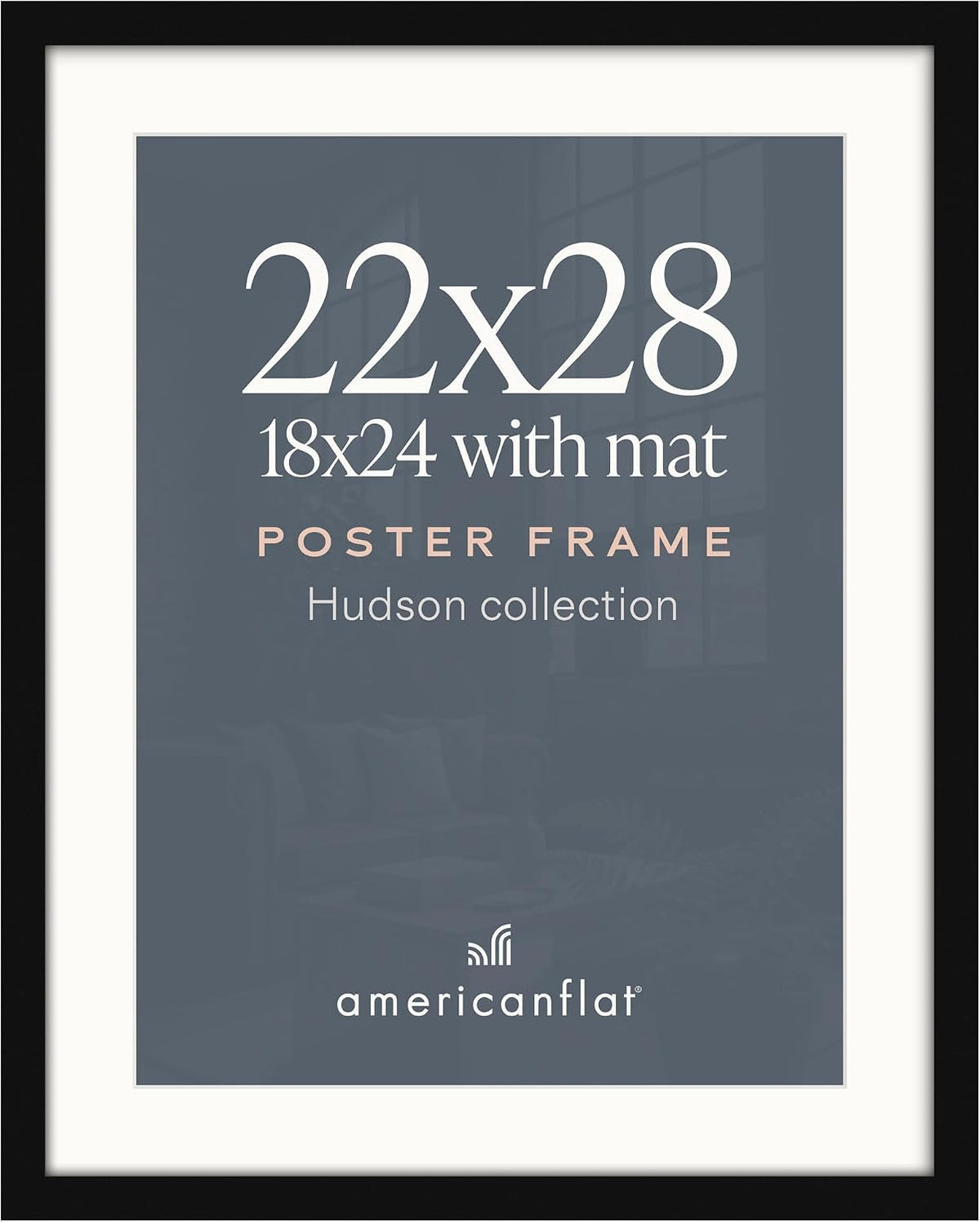 Americanflat 22x28 Poster Frame - Matted to 18x24 - Engineered Wood - Black