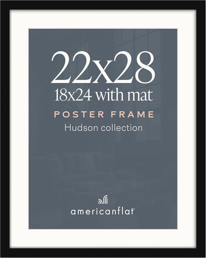Americanflat 22x28 Poster Frame - Matted to 18x24 - Engineered Wood - Black