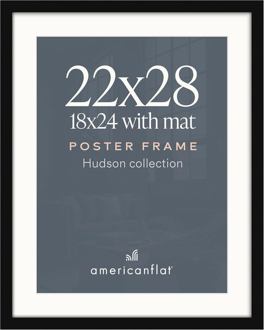 Americanflat 22x28 Poster Frame - Matted to 18x24 - Engineered Wood - Black