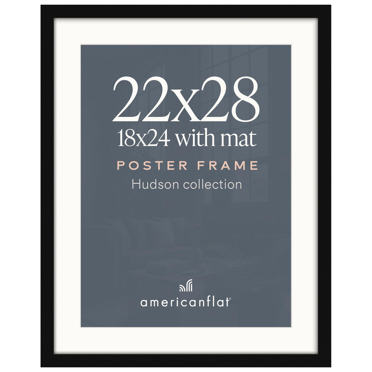 Americanflat 22x28 Poster Frame - Matted to 18x24 - Engineered Wood - Black