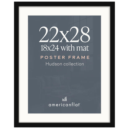 Americanflat 22x28 Poster Frame - Matted to 18x24 - Engineered Wood - Black