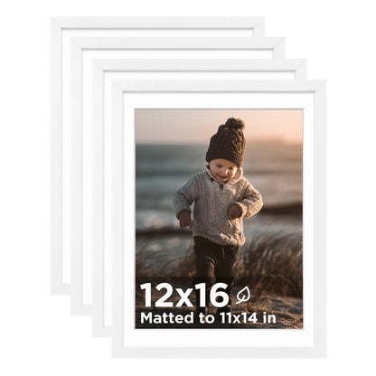 KINLINK 5x7 Picture Frame White Set of 4, Wooden Photo Frames Matted 4x6 with Plexiglass for 4x6 with Mat or 5x7 without Mat for Table and Wall Display