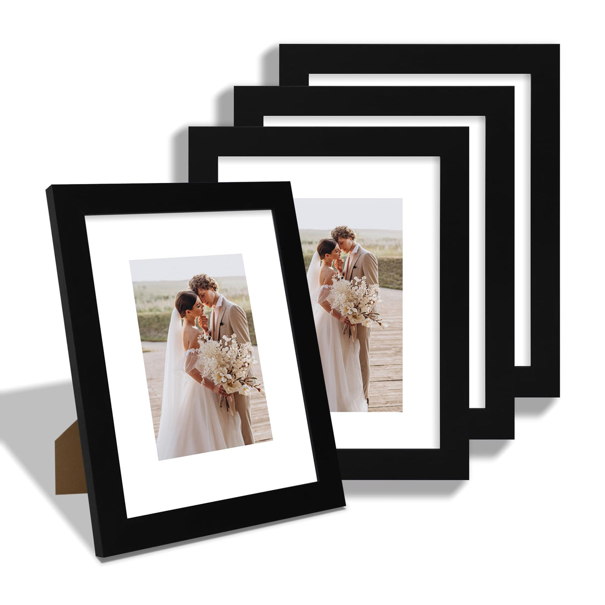 Hongkee 5x7 Picture Frame Set of 4, Real Glass and Wooden Frame, 4x6 Mat