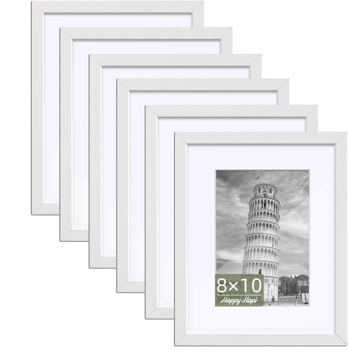 HappyHapi 8x10 Picture Frame Set of 6, Wall or Tabletop Display, White