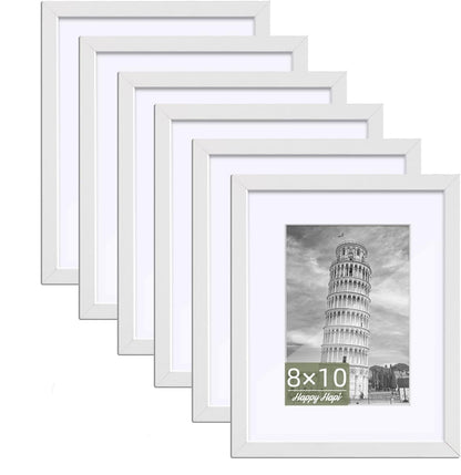 HappyHapi 8x10 Picture Frame Set of 6, Wall or Tabletop Display, White