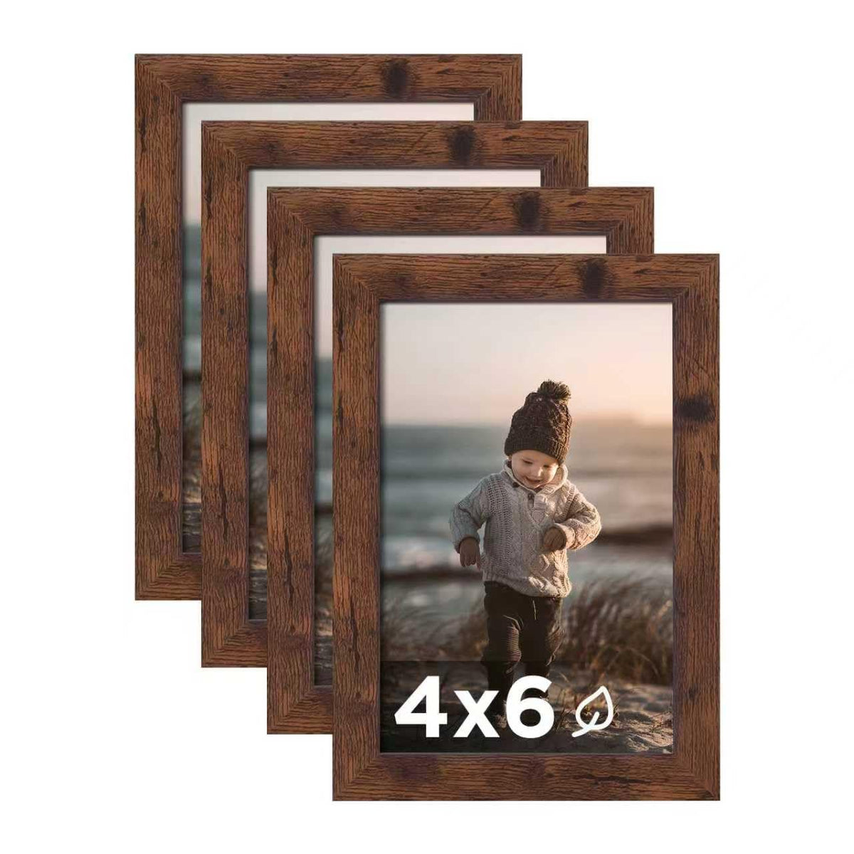 KINLINK 5x7 Picture Frame White Set of 4, Wooden Photo Frames Matted 4x6 with Plexiglass for 4x6 with Mat or 5x7 without Mat for Table and Wall Display