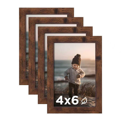 KINLINK 5x7 Picture Frame White Set of 4, Wooden Photo Frames Matted 4x6 with Plexiglass for 4x6 with Mat or 5x7 without Mat for Table and Wall Display