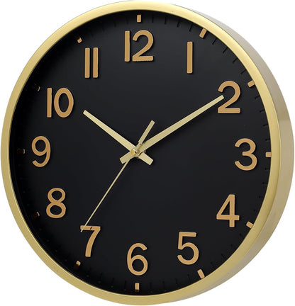 Wall Clocks Battery Operated 8 inch Modern Wall Clock,Silent Non Ticking Wall Clock for Living Room Bedroom Kitchen Office Classroom Decor (Black Gold)