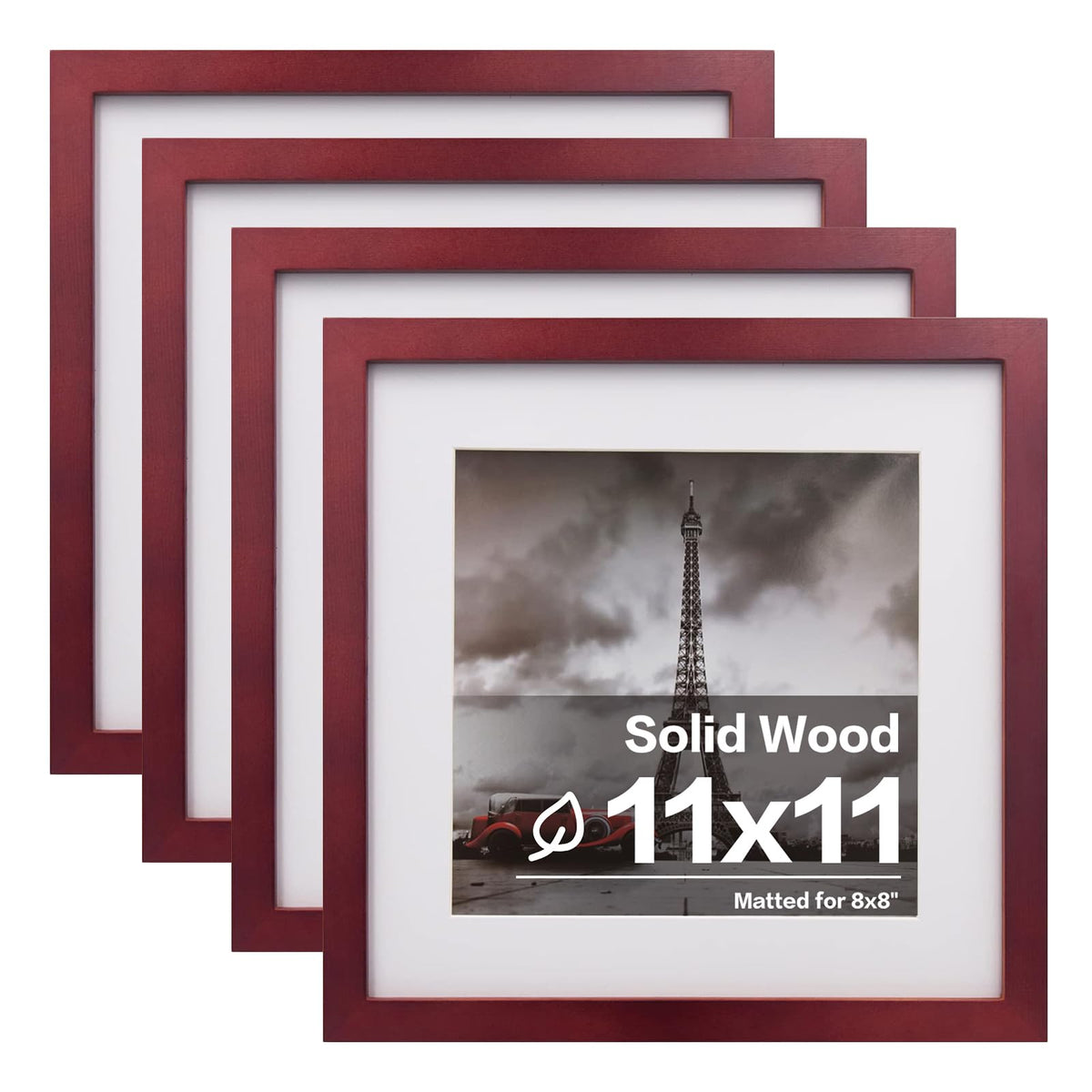 Egofine 11x14 Picture Frames 4 Pack Display Pictures 5x7/8x10 with Mat or 11x14 Without Mat Made of Solid Wood Covered by Plexiglass for Table Top Display and Wall Mounting Photo Frame, Light Brown