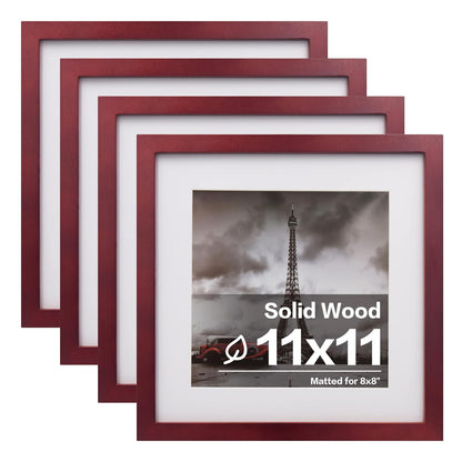 Egofine 11x14 Picture Frames 4 Pack Display Pictures 5x7/8x10 with Mat or 11x14 Without Mat Made of Solid Wood Covered by Plexiglass for Table Top Display and Wall Mounting Photo Frame, Light Brown