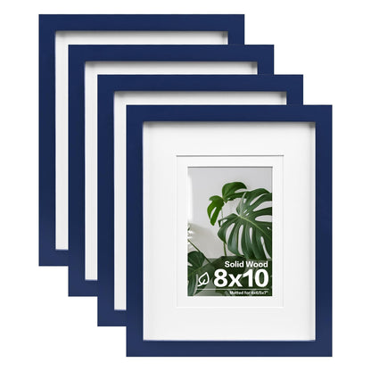 Egofine 11x14 Picture Frames 4 Pack Display Pictures 5x7/8x10 with Mat or 11x14 Without Mat Made of Solid Wood Covered by Plexiglass for Table Top Display and Wall Mounting Photo Frame, Light Brown