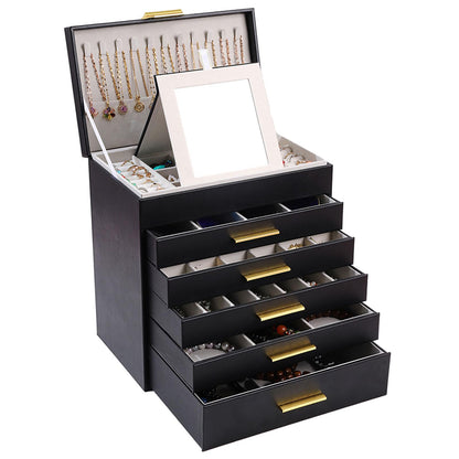 BOOVO Jewelry Boxes for Women, White and Black 6 Layer Large Jewelry Box for Necklace, Bracelet, Earrings, Rings Storage, Jewelry holder Organizer for Girls Gift (Champagne, 6 layer)