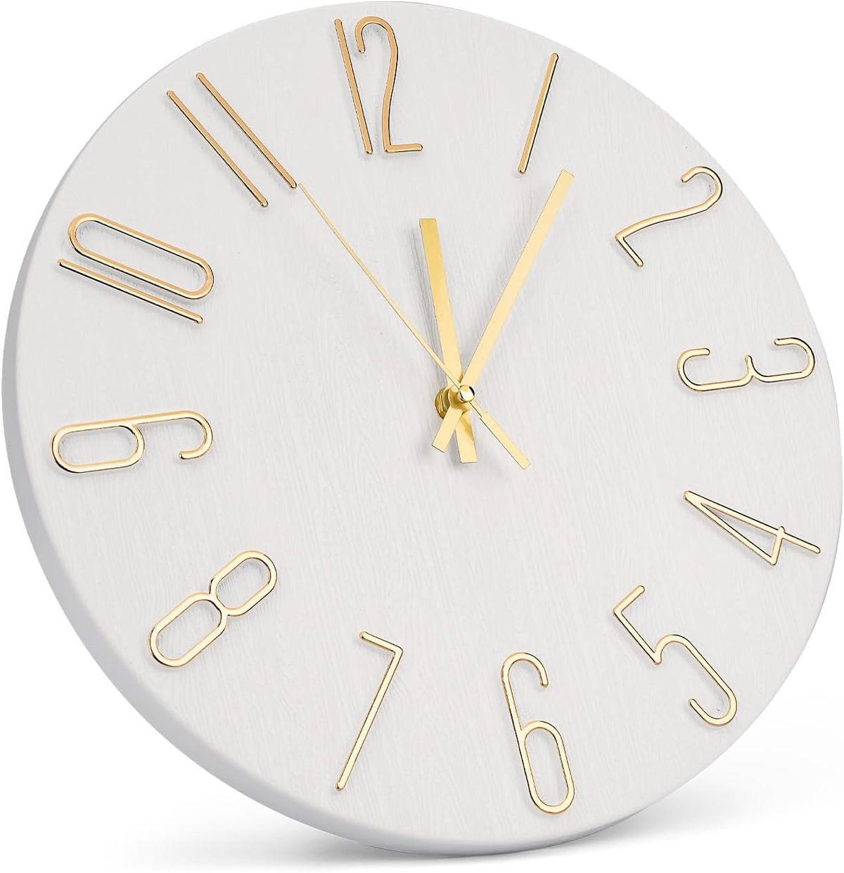 Wall Clock 12 Inch Silent Non-Ticking Imitation Wood Indoor Clock Round White Decor Clock Modern 3D Figures Quartz Wall Clocks for Home, Hotel, Office, School, Bedroom, Living Room, Kitchen