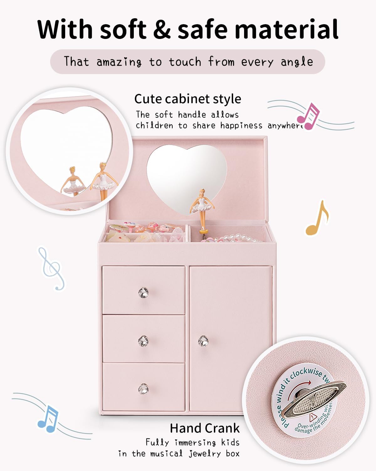 VLANDO 4 Layer Musical Jewelry Box, 3 Drawers Storage and Necklace Hook