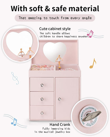 VLANDO 4 Layer Musical Jewelry Box, 3 Drawers Storage and Necklace Hook