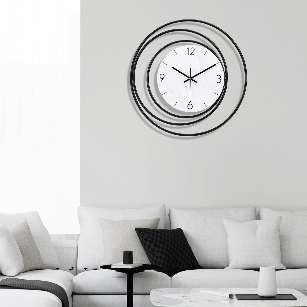 Dankeit 13inch Decorative Wall Clock, Silent Non-Ticking Quality Quartz Battery Operated, Large Wall Clock for Living Room Kitchen Home Bathroom Bedroom Wall Decor, Black
