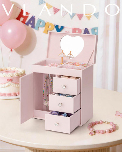 VLANDO 4 Layer Musical Jewelry Box, 3 Drawers Storage and Necklace Hook