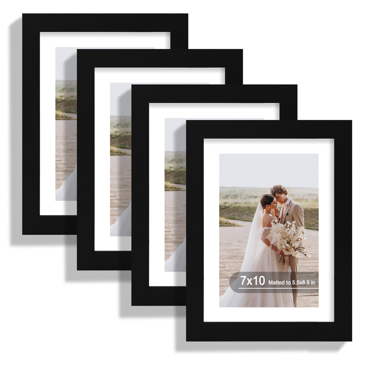 Hongkee 5x7 Picture Frame Set of 4, Real Glass and Wooden Frame, 4x6 Mat