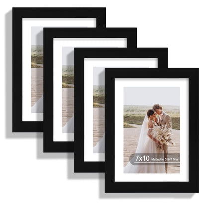 Hongkee 5x7 Picture Frame Set of 4, Real Glass and Wooden Frame, 4x6 Mat