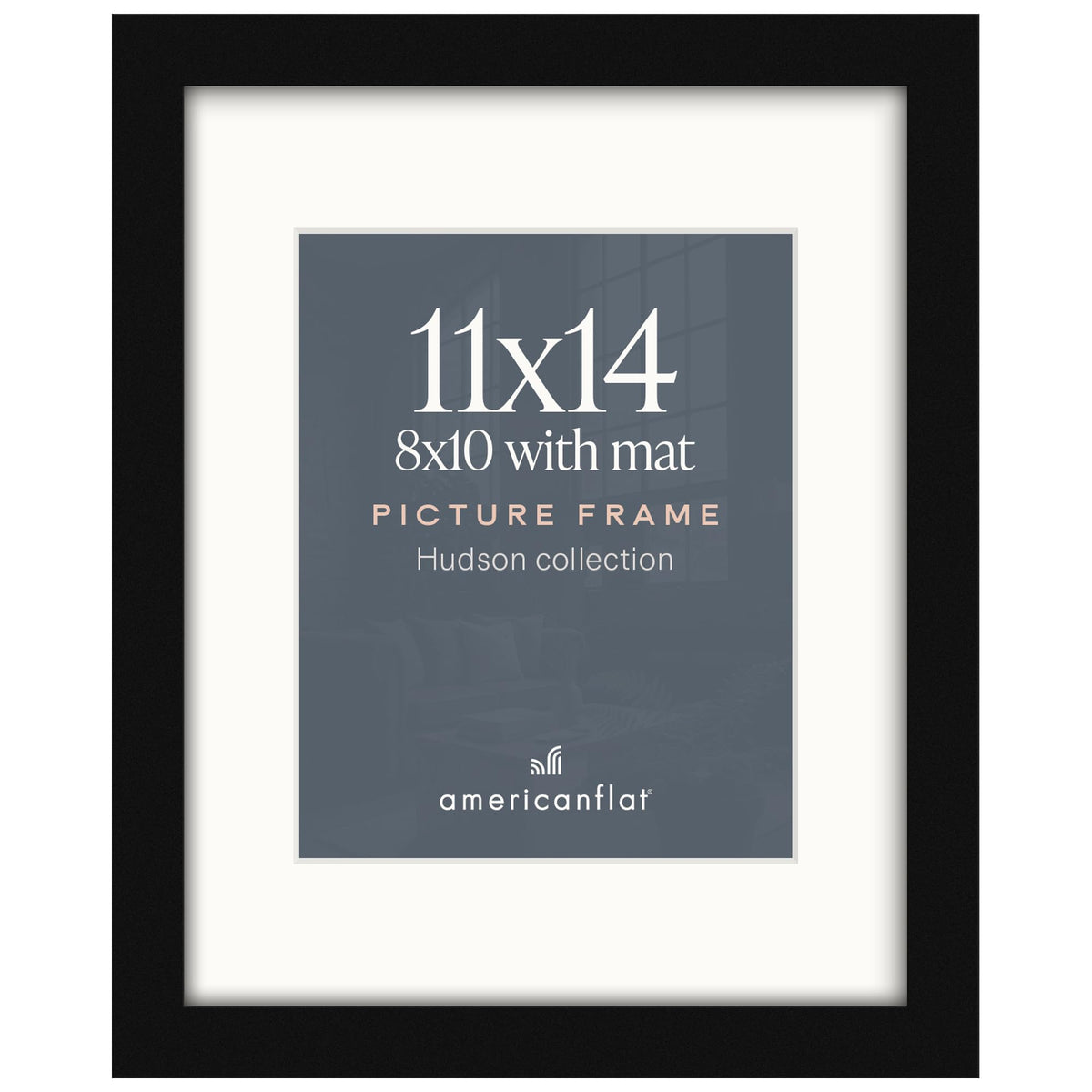 Americanflat 22x28 Poster Frame - Matted to 18x24 - Engineered Wood - Black