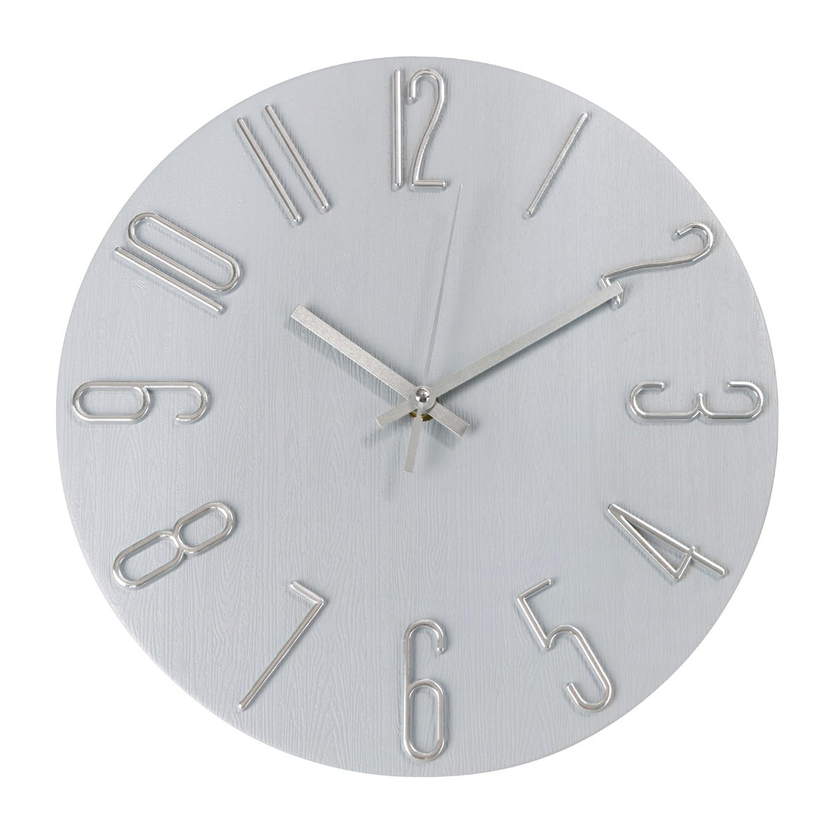 Wall Clock 12 Inch Silent Non-Ticking Imitation Wood Indoor Clock Round White Decor Clock Modern 3D Figures Quartz Wall Clocks for Home, Hotel, Office, School, Bedroom, Living Room, Kitchen