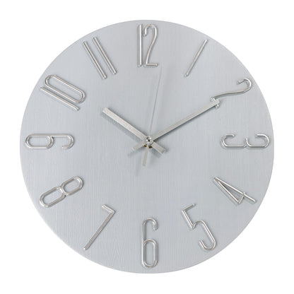 Wall Clock 12 Inch Silent Non-Ticking Imitation Wood Indoor Clock Round White Decor Clock Modern 3D Figures Quartz Wall Clocks for Home, Hotel, Office, School, Bedroom, Living Room, Kitchen